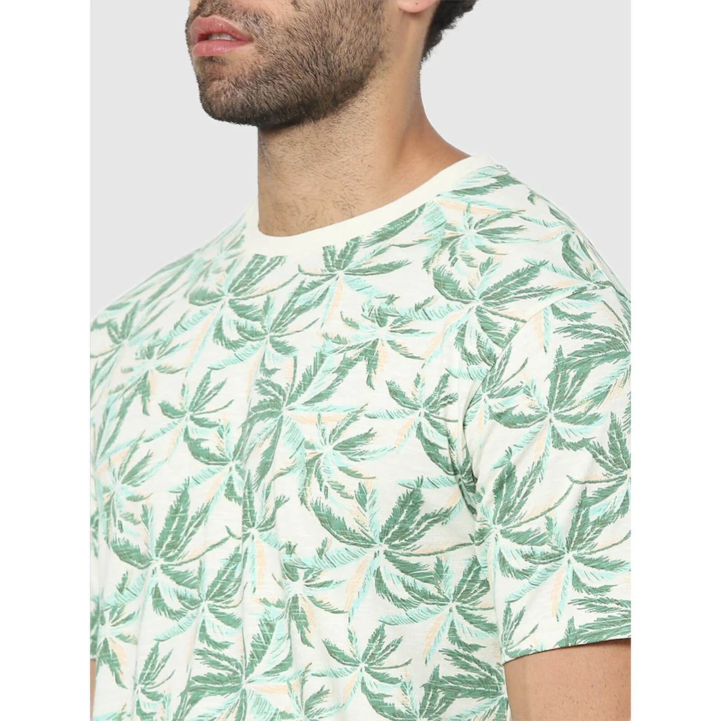 Green Tropical Printed Cotton T-shirt