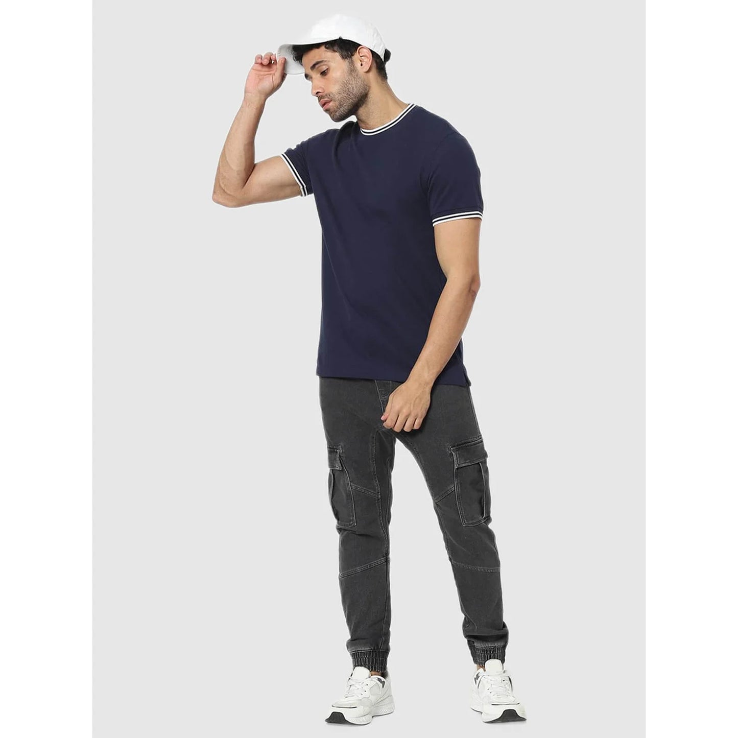 Navy Blue Solid Cotton T-shirt