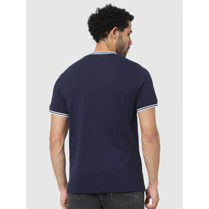 Navy Blue Solid Cotton T-shirt