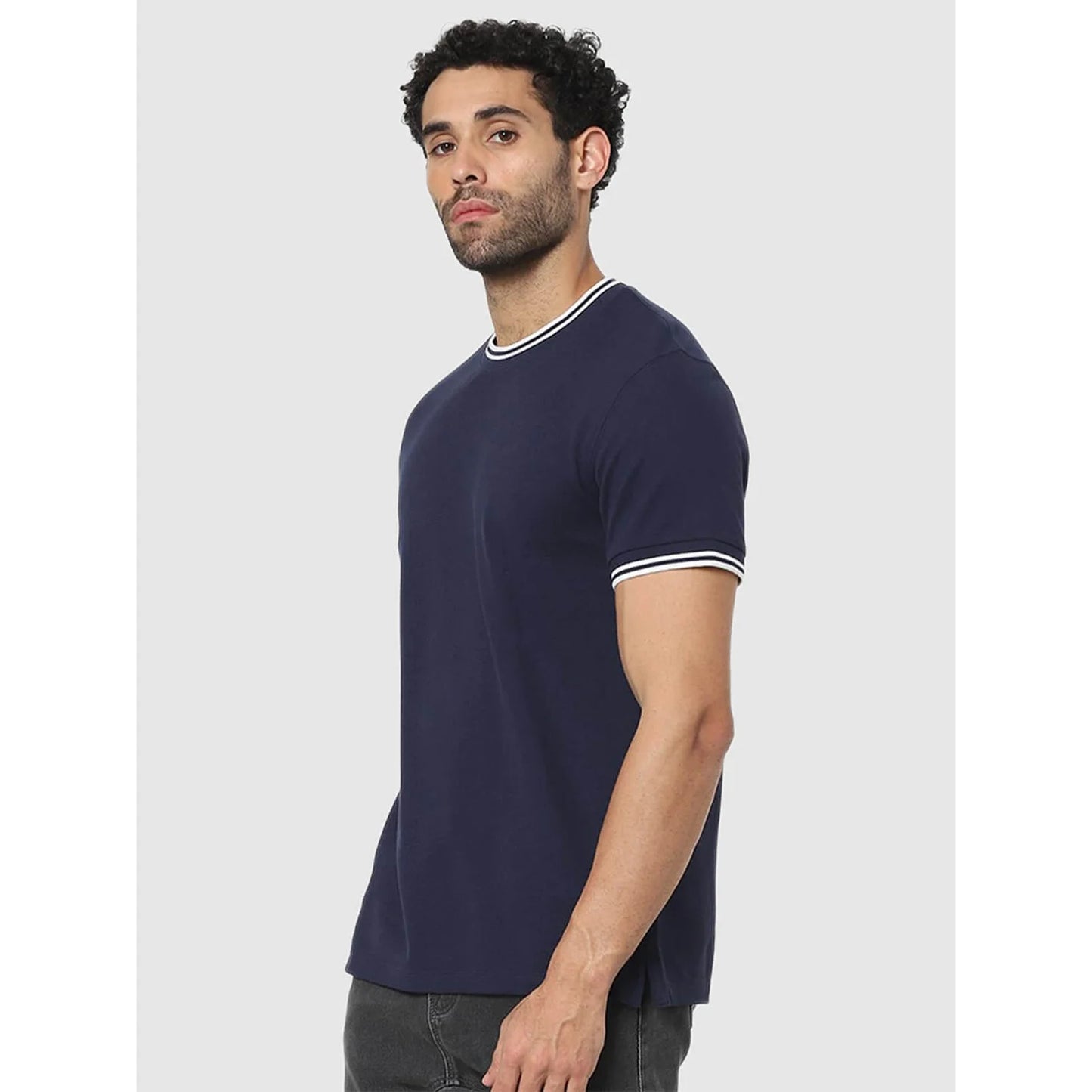 Navy Blue Solid Cotton T-shirt