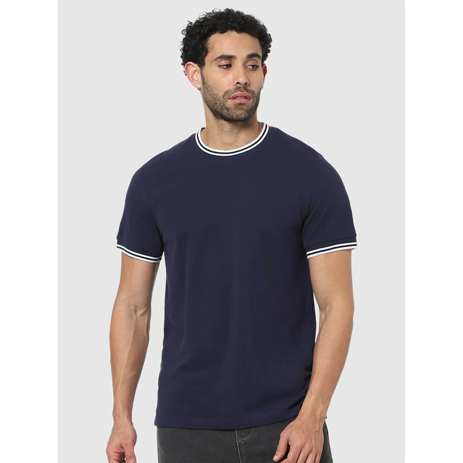 Navy Blue Solid Cotton T-shirt