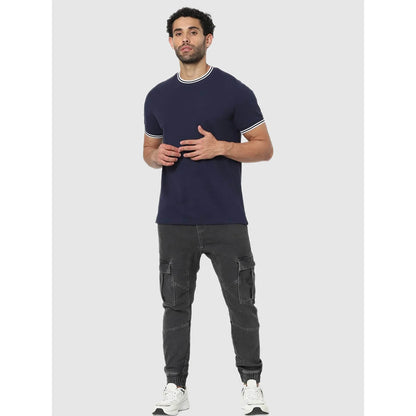 Navy Blue Solid Cotton T-shirt