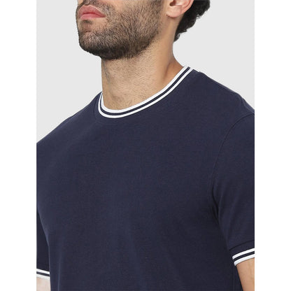 Navy Blue Solid Cotton T-shirt