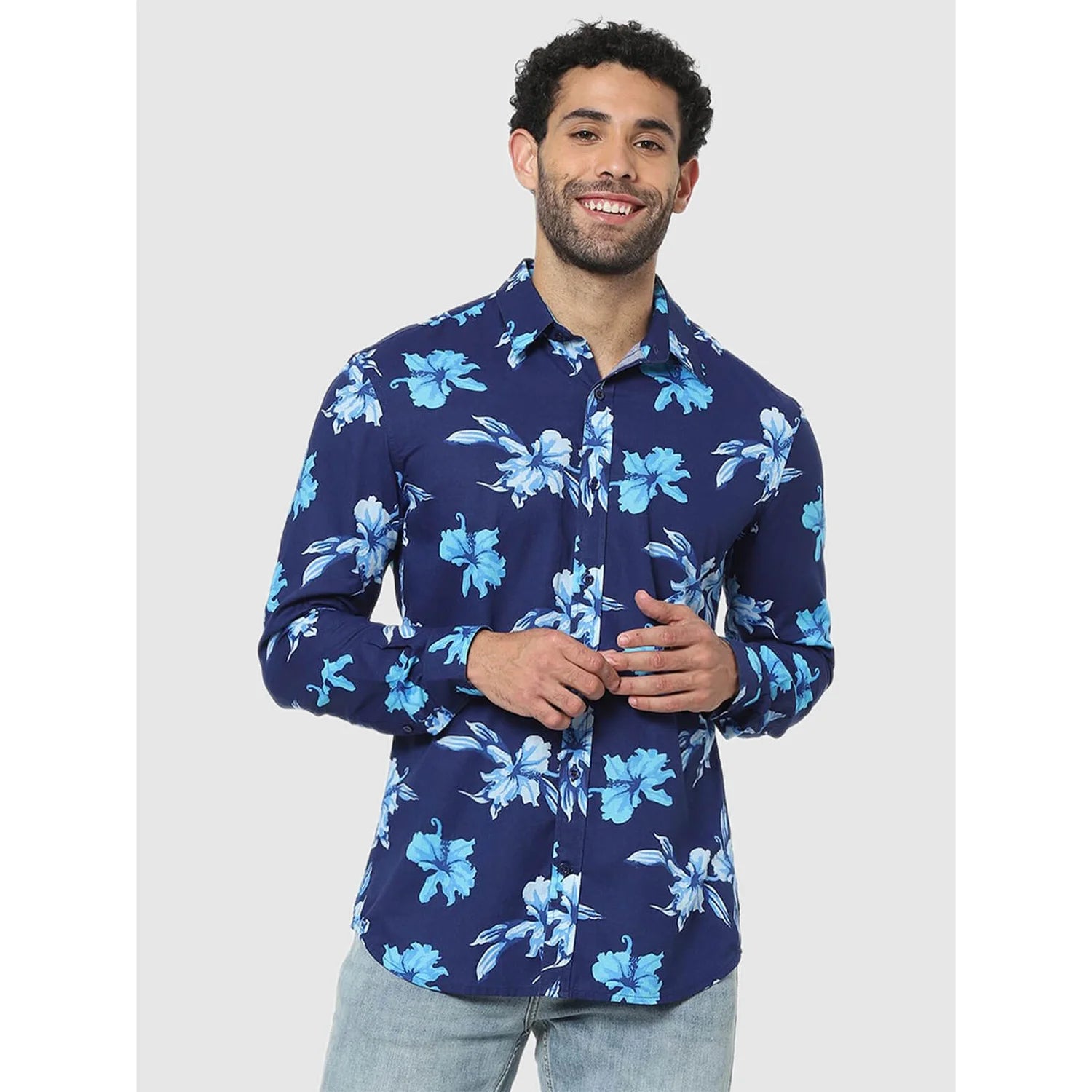 Blue Floral Cotton Shirt