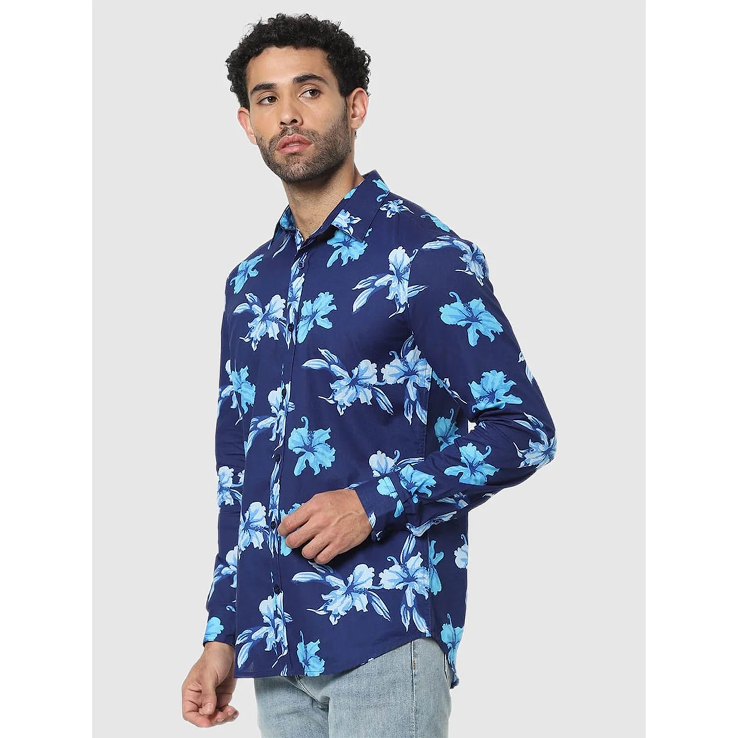 Blue Floral Cotton Shirt