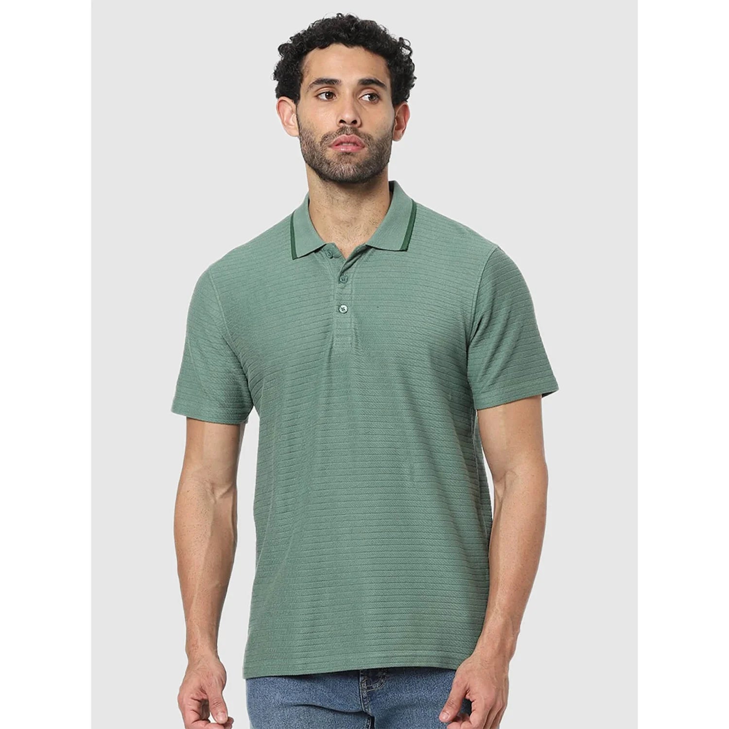 Green Solid Cotton Polo