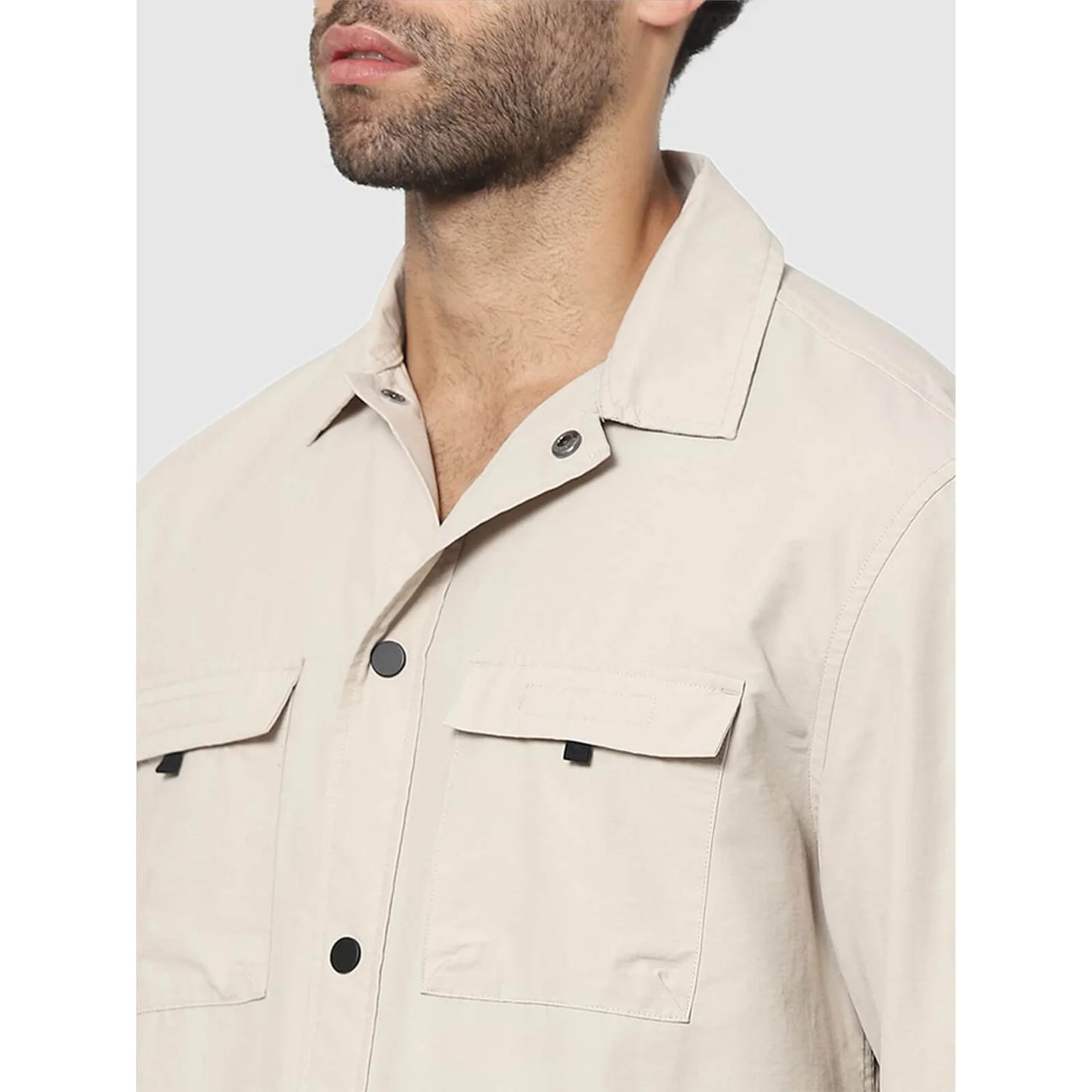 Beige Solid Cotton Shirt