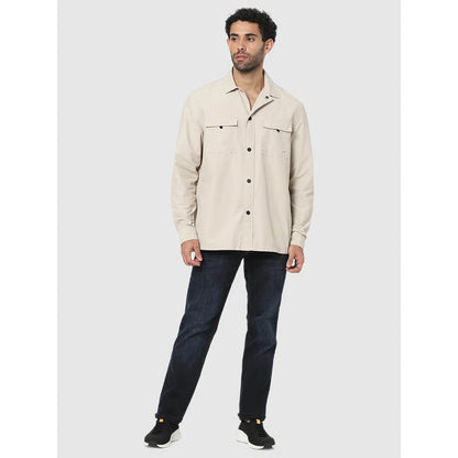 Beige Solid Cotton Shirt