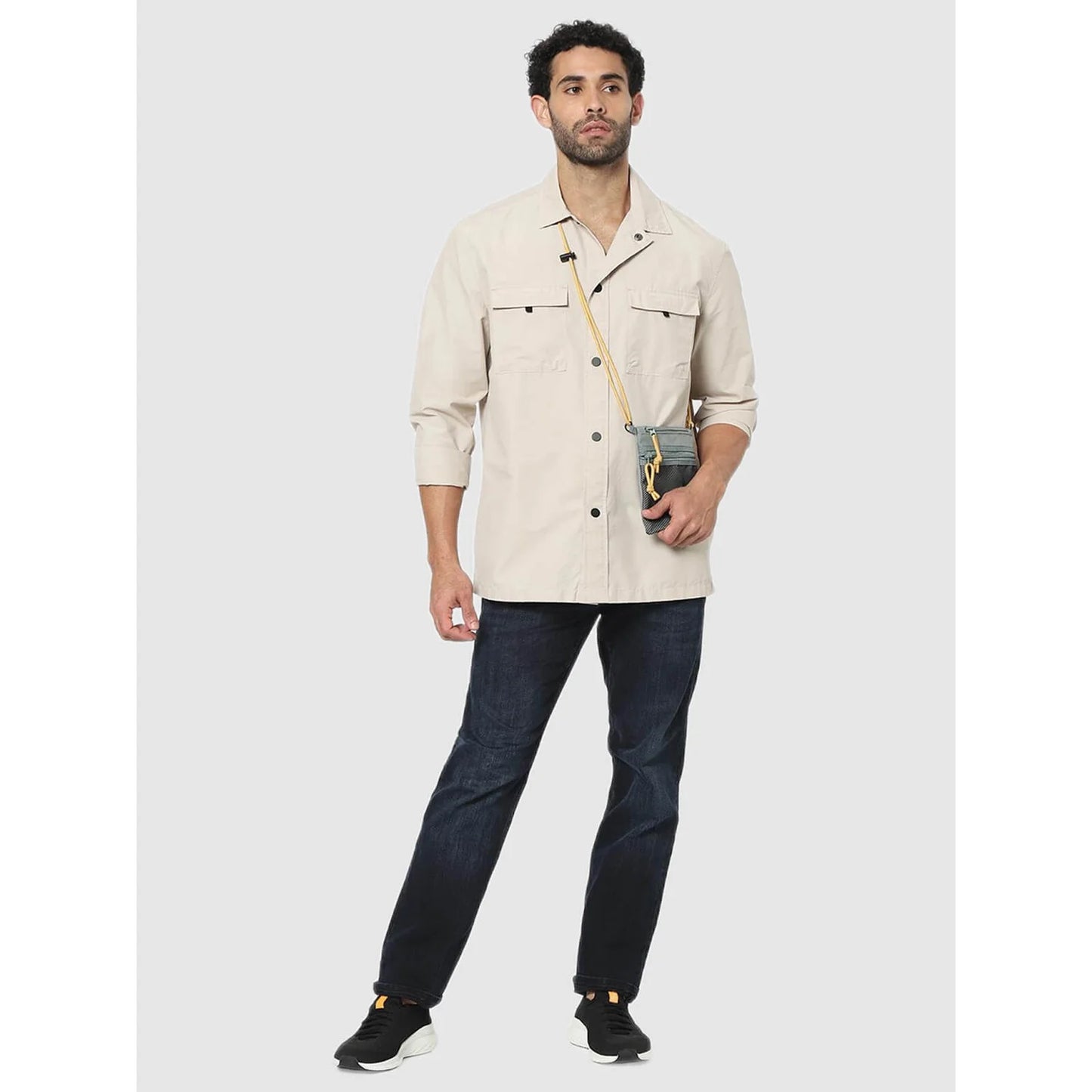 Beige Solid Cotton Shirt