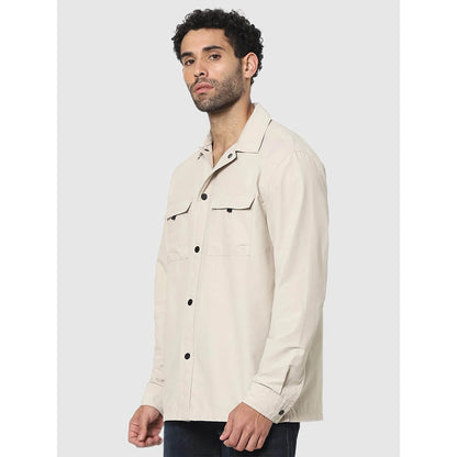 Beige Solid Cotton Shirt