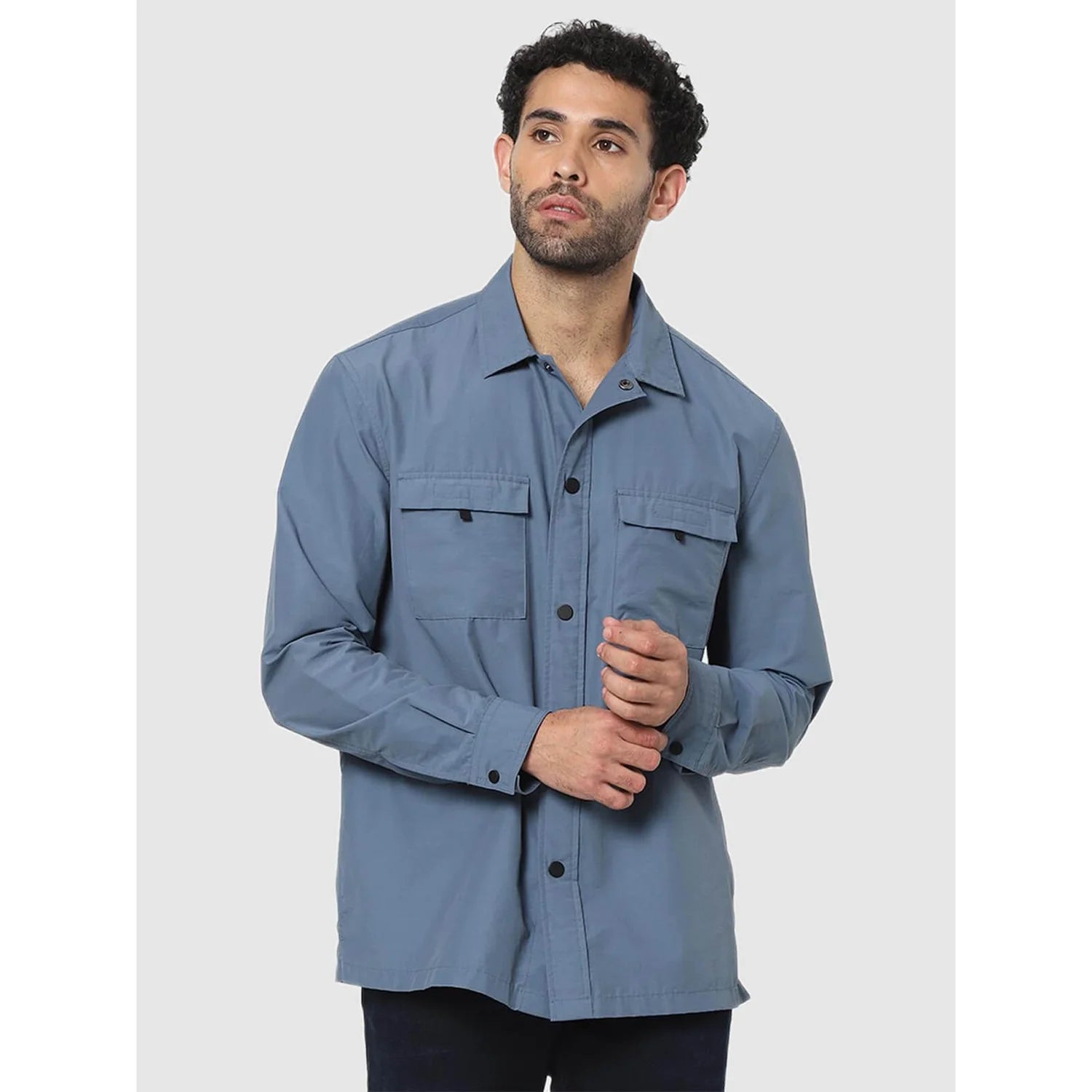 Blue Solid Cotton Shirt