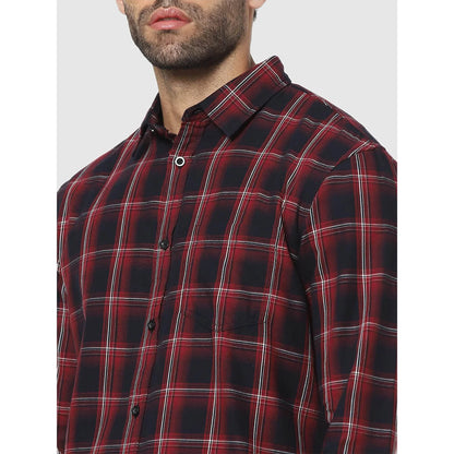 Celio* Checked Regular Fit Cotton Maroon Shirt
