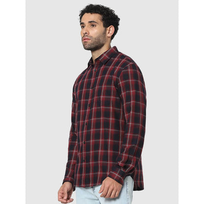 Celio* Checked Regular Fit Cotton Maroon Shirt