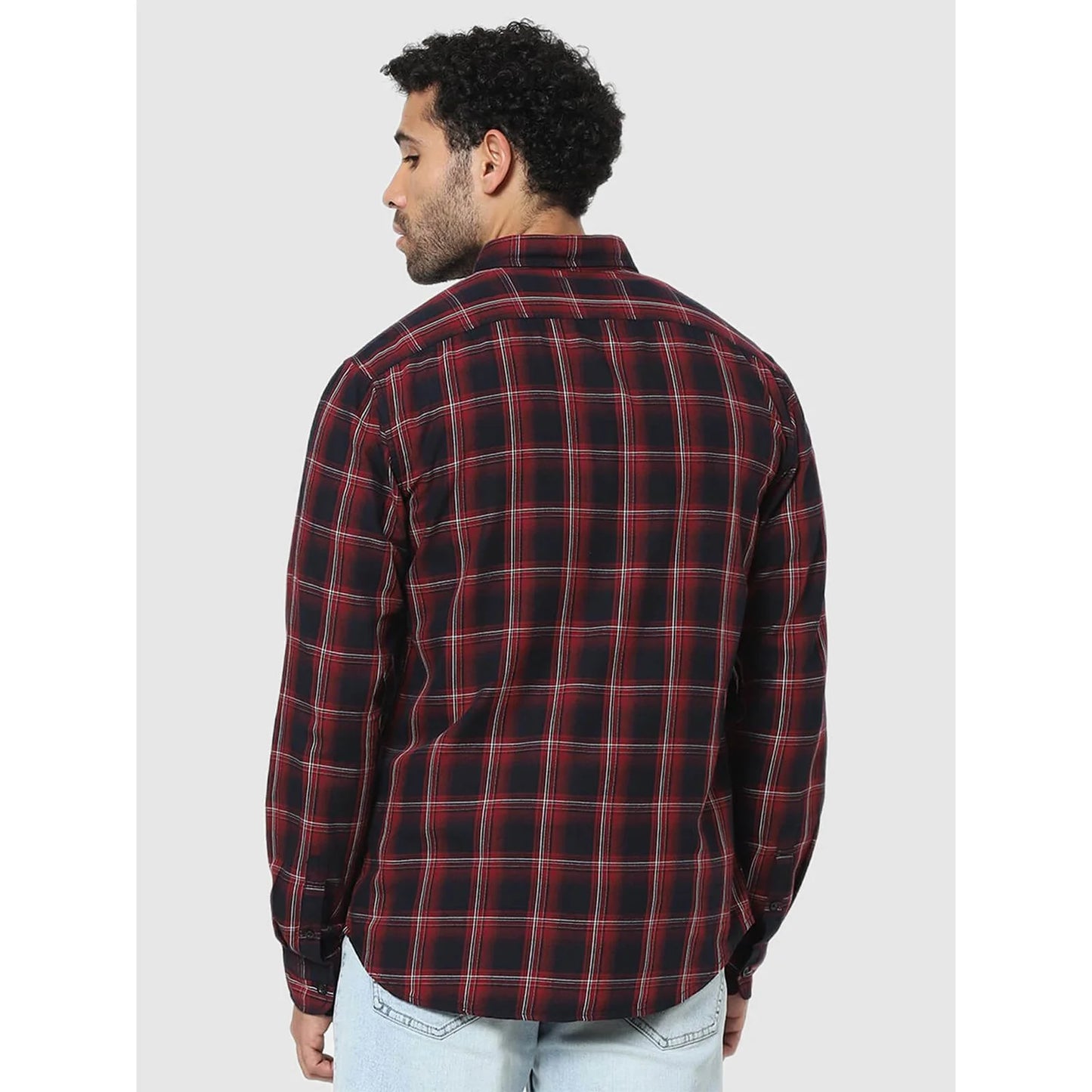 Celio* Checked Regular Fit Cotton Maroon Shirt