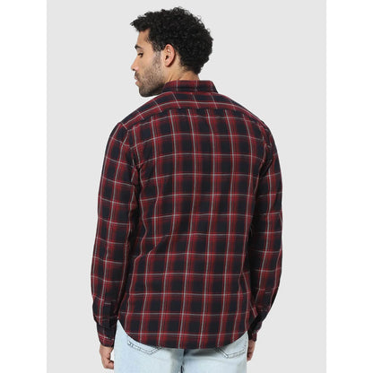 Celio* Checked Regular Fit Cotton Maroon Shirt