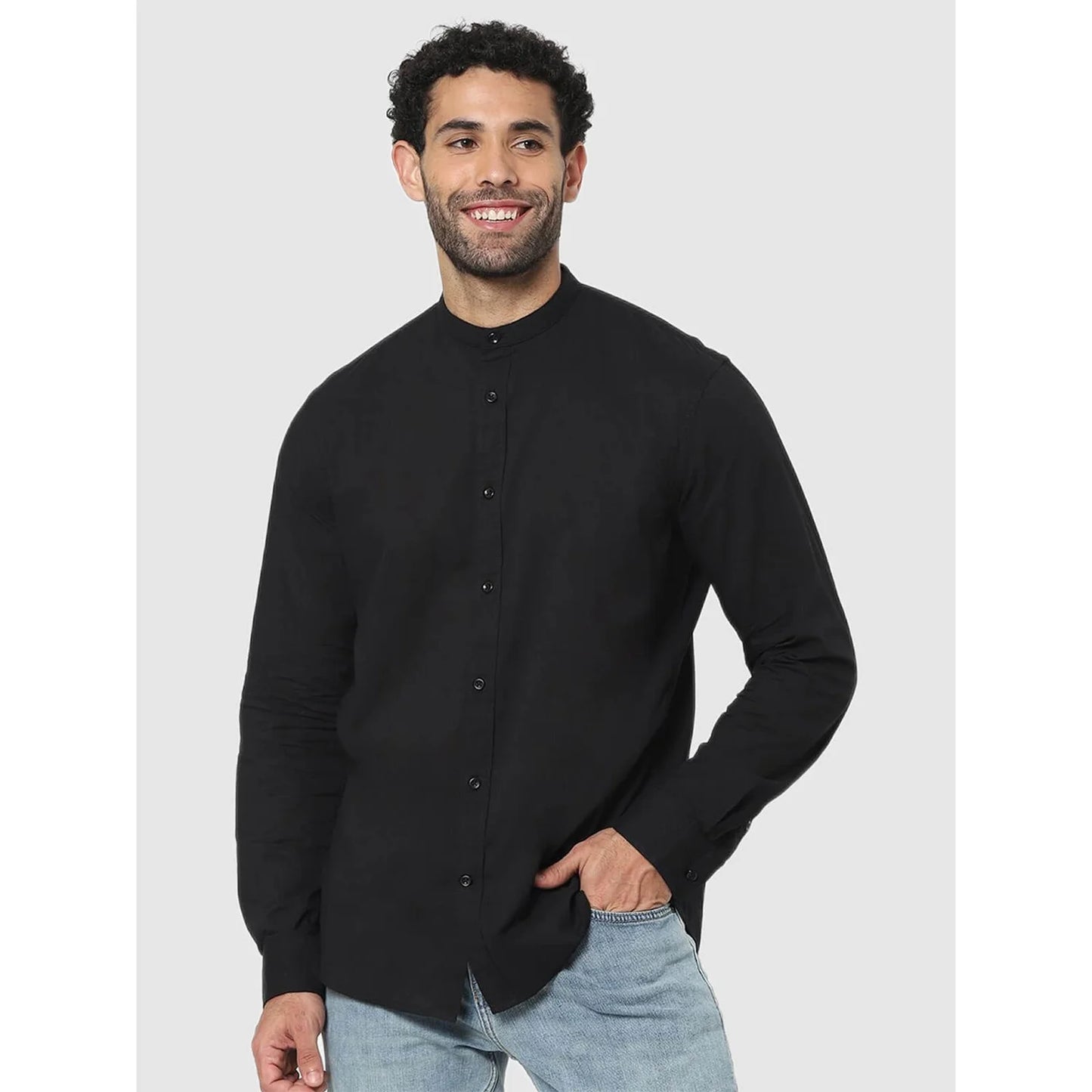 Black Solid Cotton Shirt