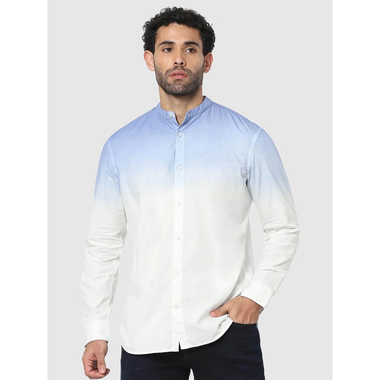 Blue Colourblock Cotton Shirt