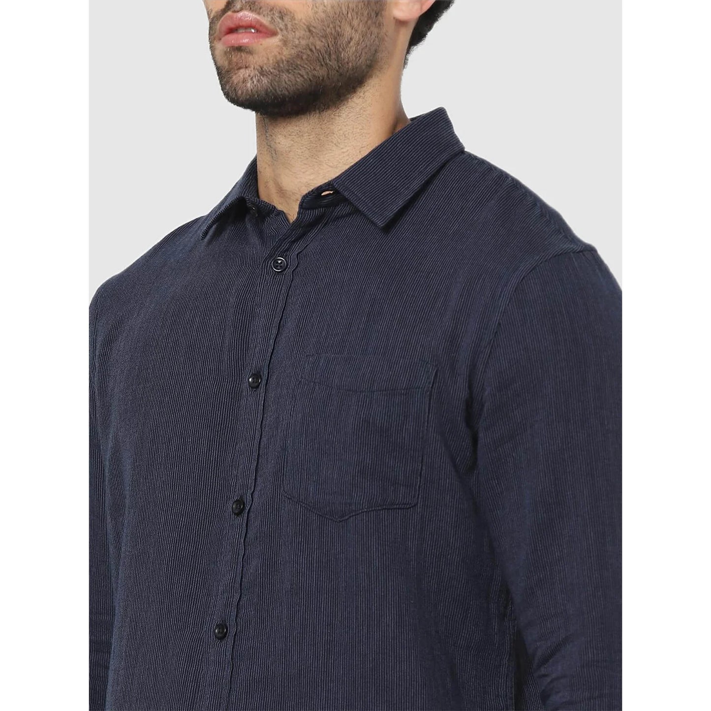 Celio* Solid Regular Fit Cotton Navy Blue Shirt