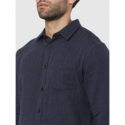 Celio* Solid Regular Fit Cotton Navy Blue Shirt
