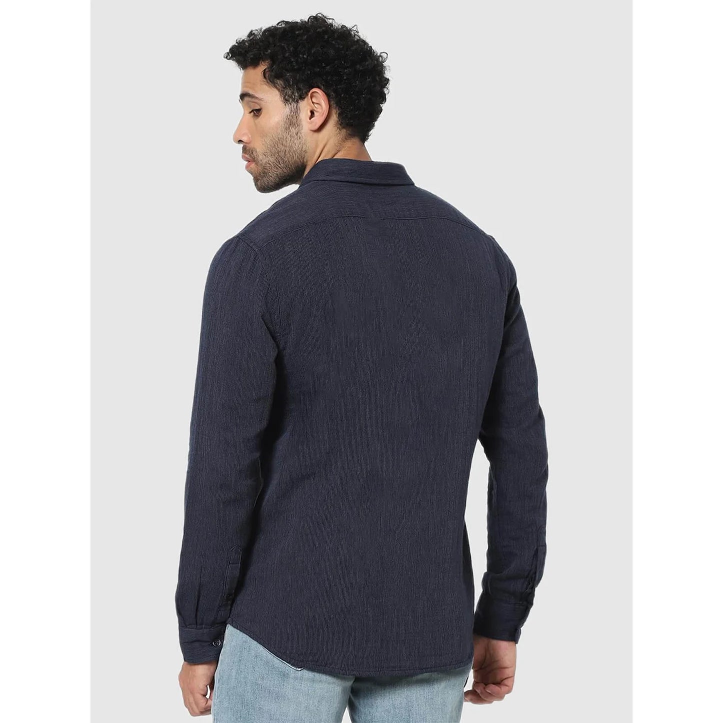 Celio* Solid Regular Fit Cotton Navy Blue Shirt