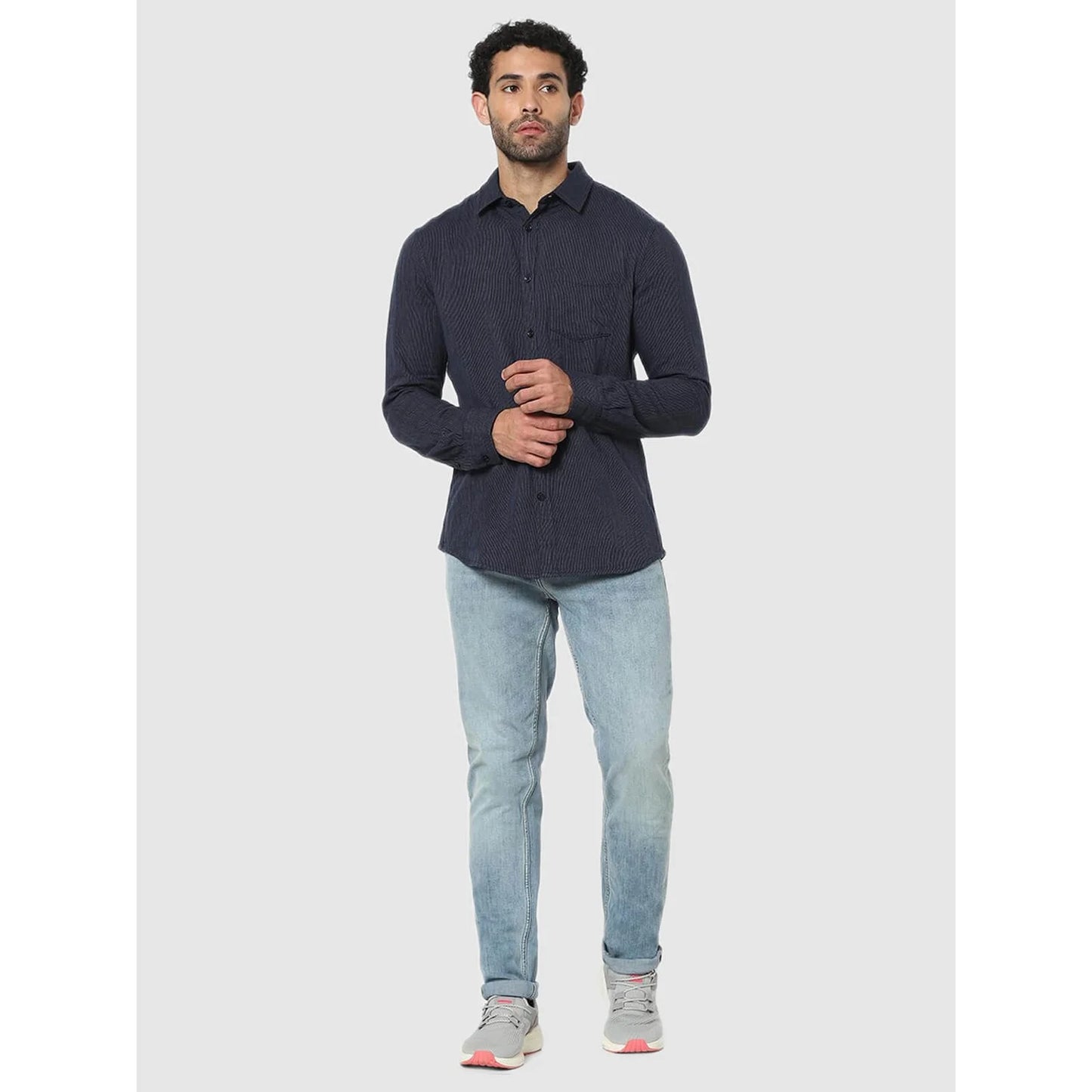 Celio* Solid Regular Fit Cotton Navy Blue Shirt