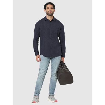 Navy Blue Solid Cotton Shirt