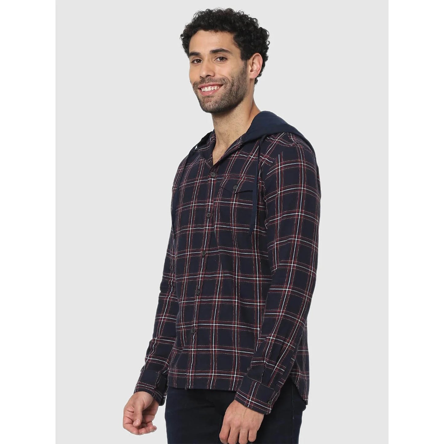 Navy Blue Checks Cotton Shirt