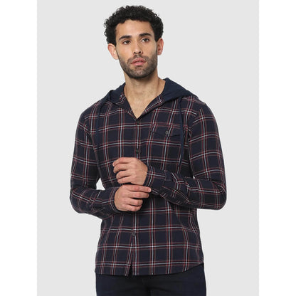 Navy Blue Checks Cotton Shirt