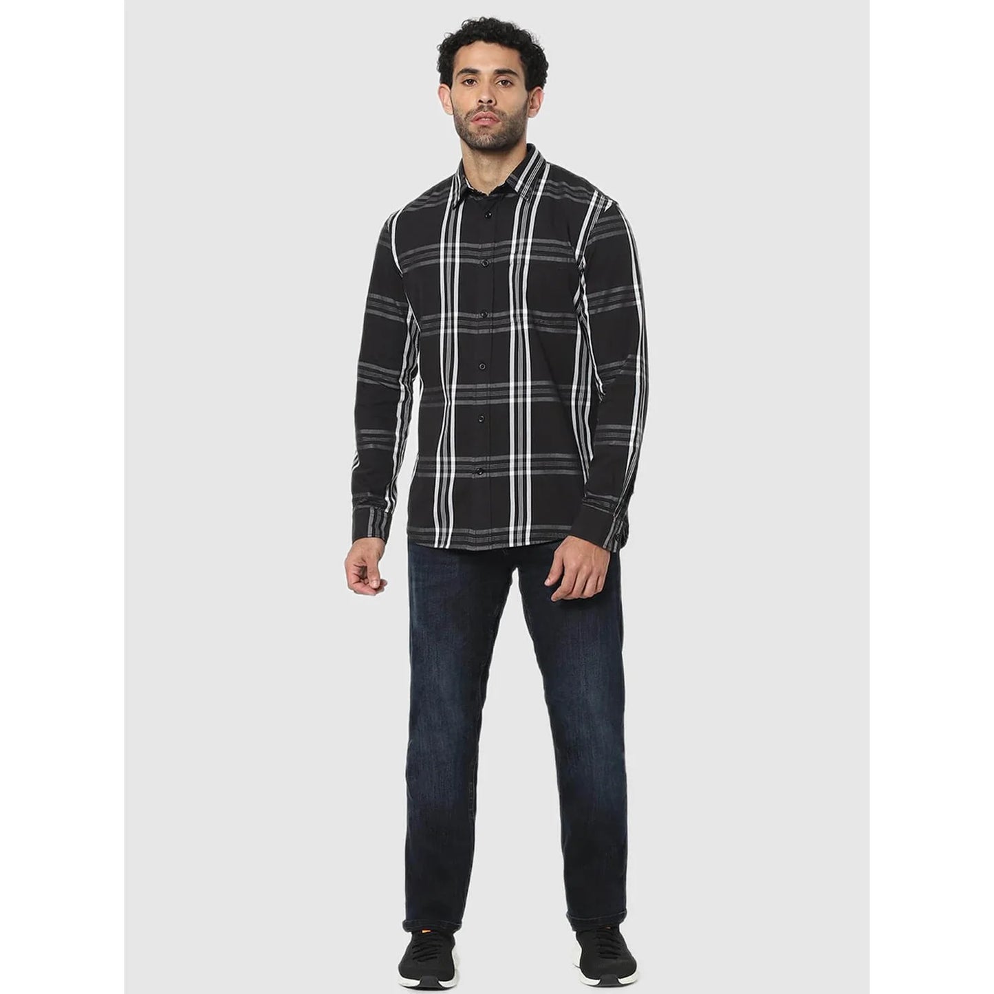 Celio* Checked Regular Fit Cotton Black Shirt