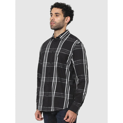 Celio* Checked Regular Fit Cotton Black Shirt