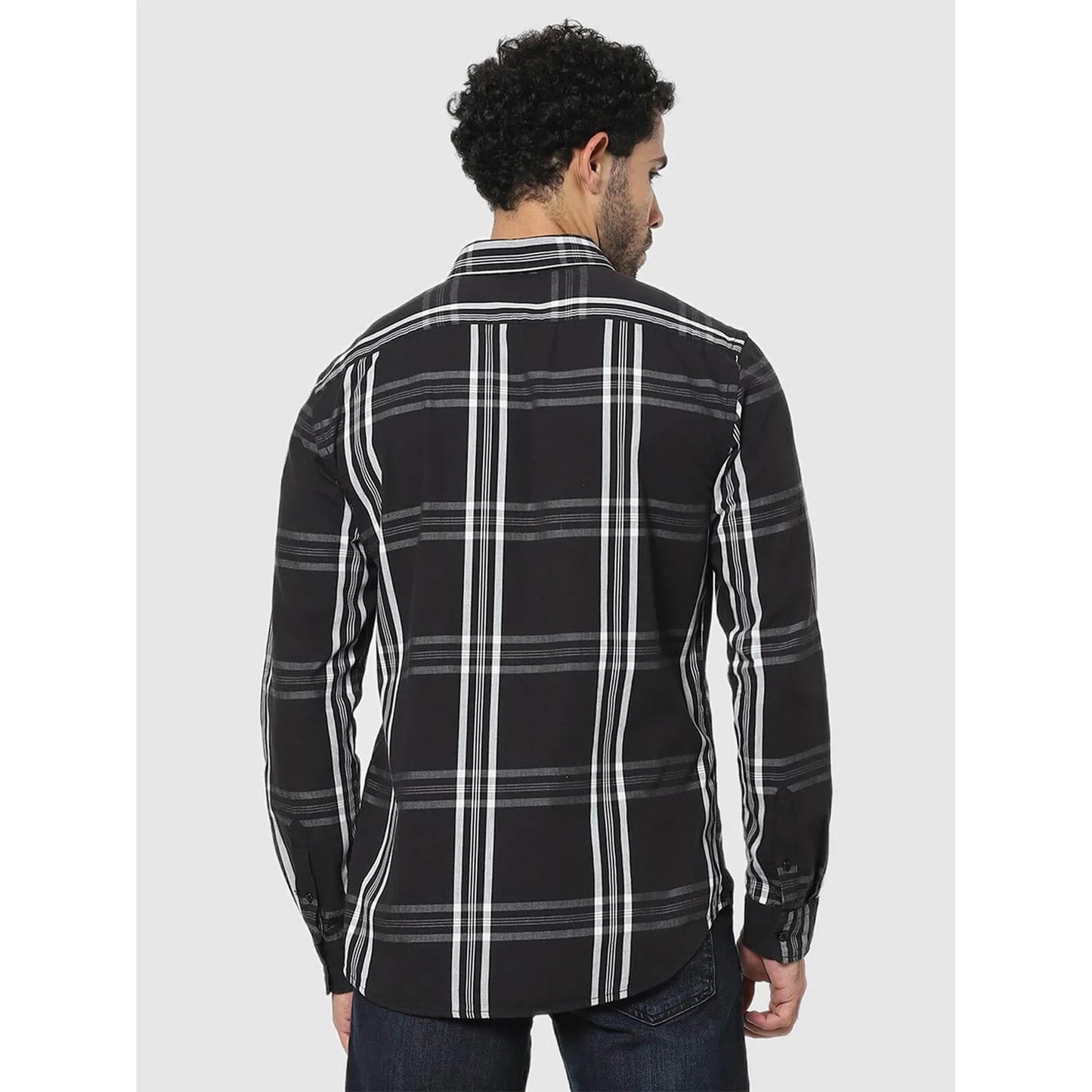 Celio* Checked Regular Fit Cotton Black Shirt