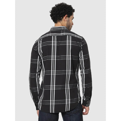 Celio* Checked Regular Fit Cotton Black Shirt