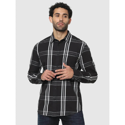 Celio* Checked Regular Fit Cotton Black Shirt