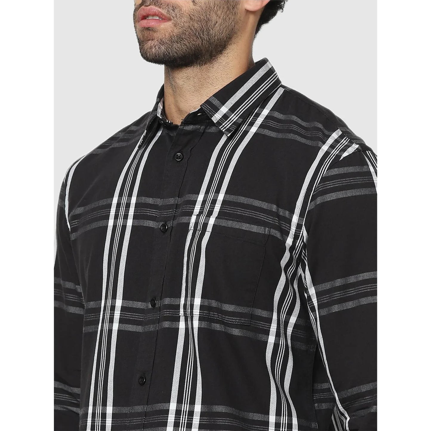 Celio* Checked Regular Fit Cotton Black Shirt