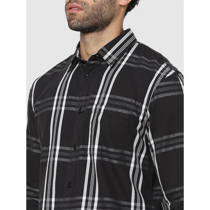 Celio* Checked Regular Fit Cotton Black Shirt