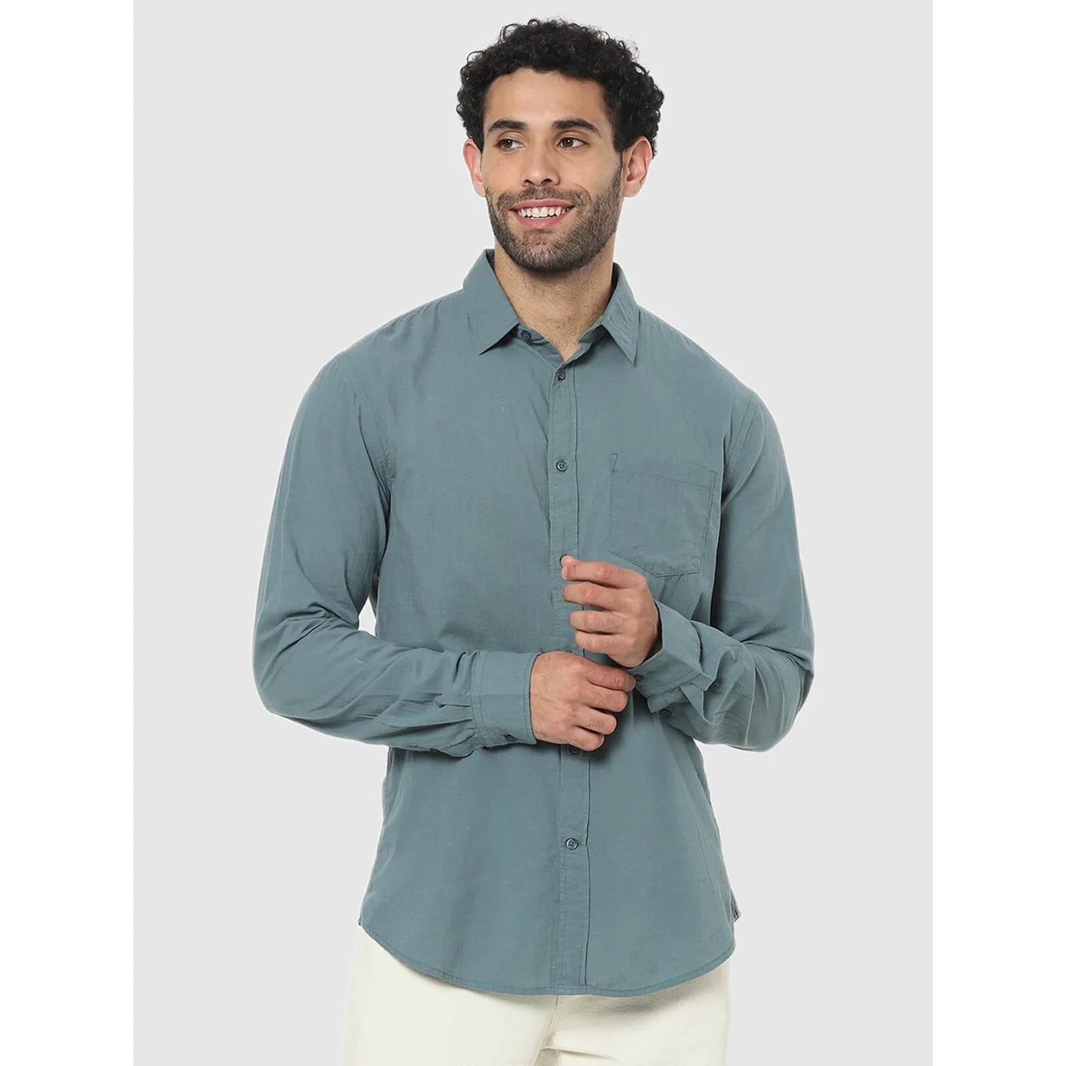 Blue Solid Cotton Shirt