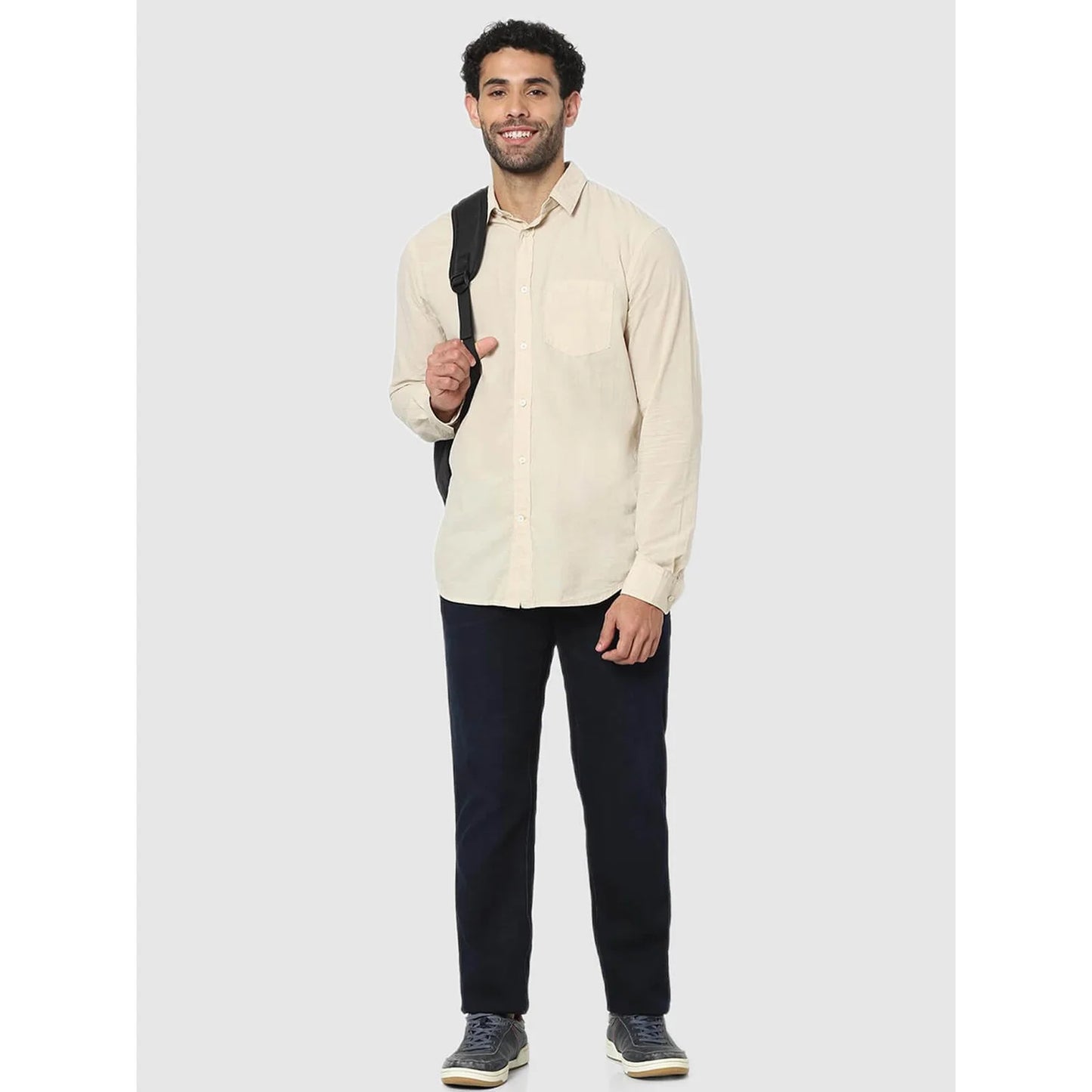 Beige Solid Cotton Shirt