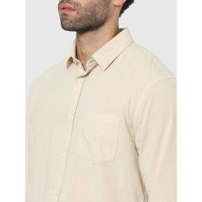 Beige Solid Cotton Shirt