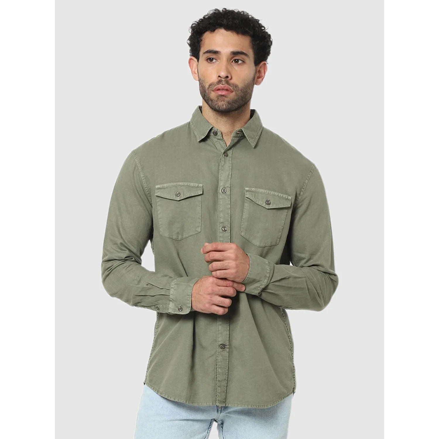 Green Solid Linen Shirt