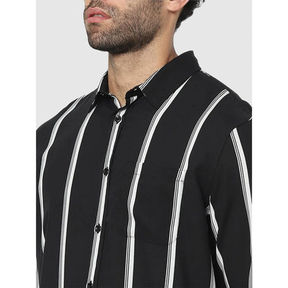 Celio* Striped Regular Fit Viscose Black Shirt