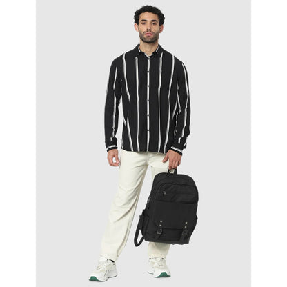Celio* Striped Regular Fit Viscose Black Shirt