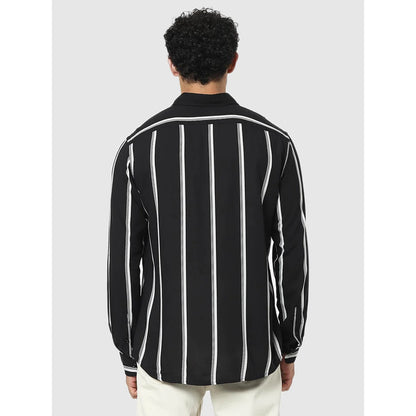 Celio* Striped Regular Fit Viscose Black Shirt