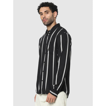 Celio* Striped Regular Fit Viscose Black Shirt