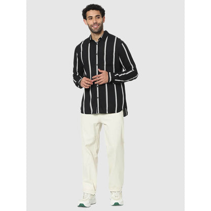Celio* Striped Regular Fit Viscose Black Shirt