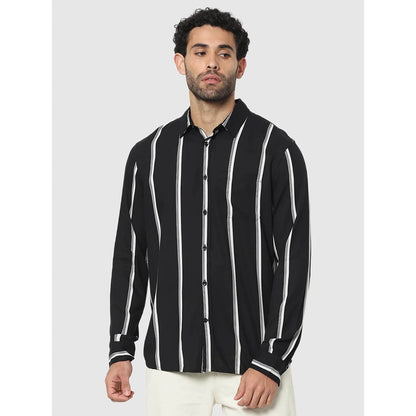 Celio* Striped Regular Fit Viscose Black Shirt