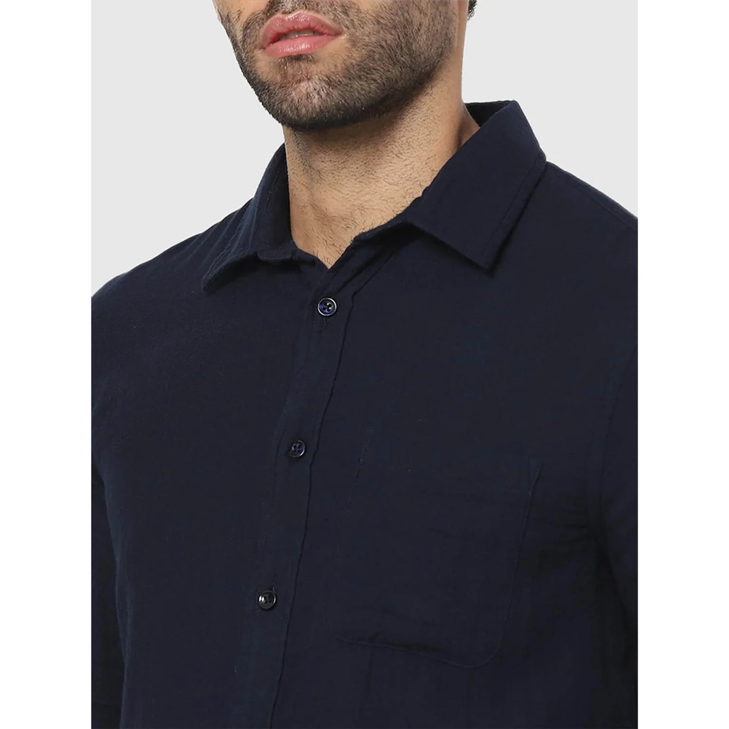 Navy Blue Solid Cotton Shirt