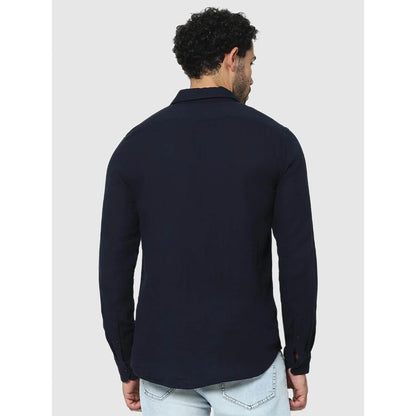 Navy Blue Solid Cotton Shirt