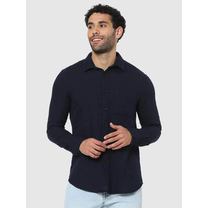 Navy Blue Solid Cotton Shirt