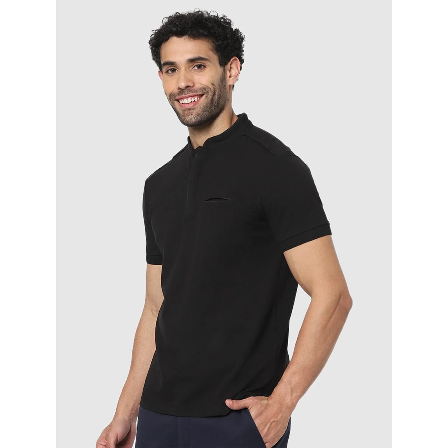 Black Striped Cotton Polo