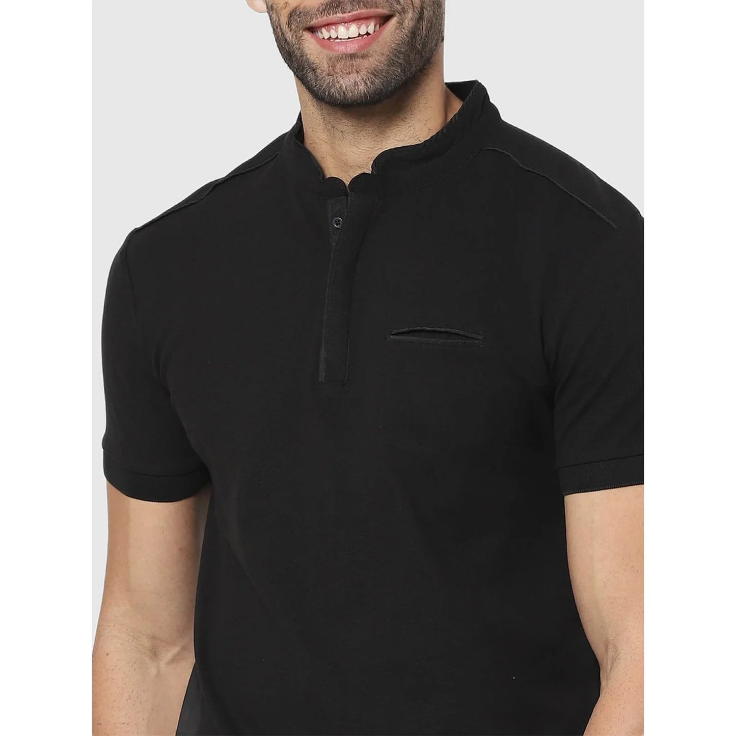 Black Striped Cotton Polo